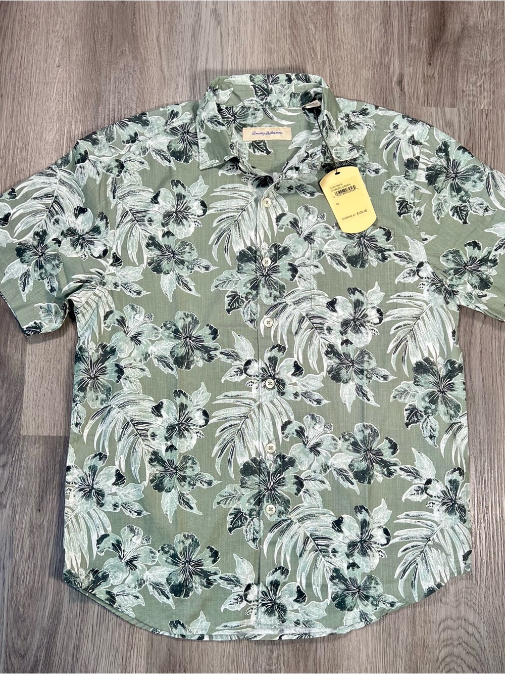 New Tommy Bahama Mens Medium Shirt Iceberg Green Floral Tropical Camp Button Up - Picture 2 of 7